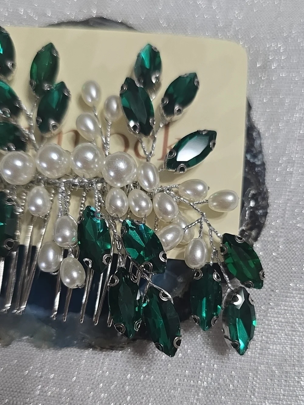 Emerald Green Crystal & Faux Pearl Hair Comb